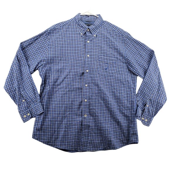 Nautica Shirt Men's Long Sleeve Casual Button Down Collar Plaid Blue Large - Picture 1 of 12